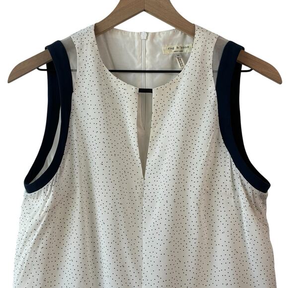 Rag and Bone Womens Top Medium White Blue Lana Sleeveless Blouse Polka Dot Sheer - Picture 4 of 8
